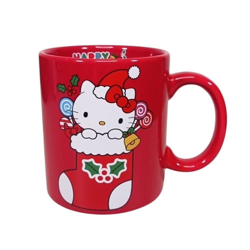Hello Kitty Christmas Mug Red Sanrio Stocking Wreath Happy Holidays Ceramic
